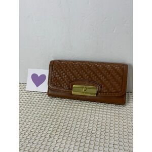 Coach‎ Kristin Woven Leather Slim Envelope Wallet Clutch Brown